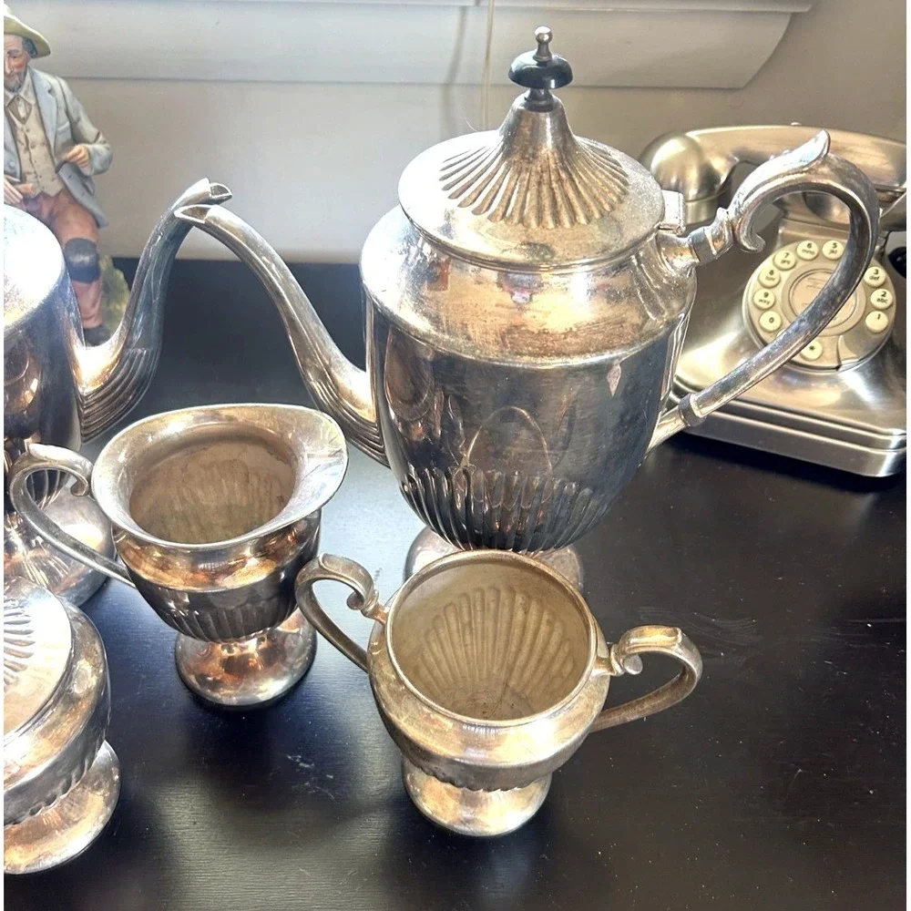 Vintage Rogers Silver on Copper Tea Set 5 Pc Coffee Tea Service Silverplate